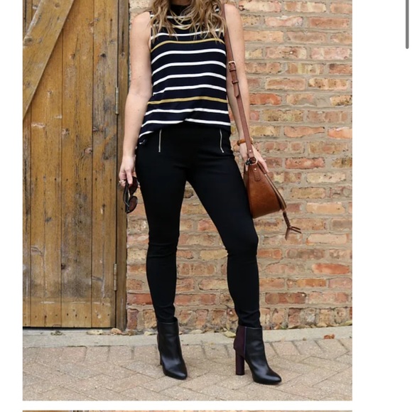 Ann Taylor -stretch black leggings gold o-ring zippers - Picture 8 of 12